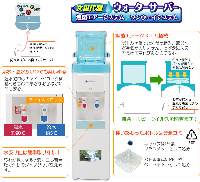 選べる3つの天然水をご家庭まで宅配！無料サーバーレンタルで、ママも安心・便利は「スマイルネット」！